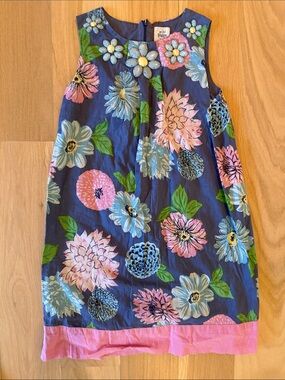 Mini Boden size 9-10 Navy Floral Dress with Pink Trim